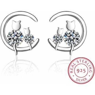 100% Echte Pure 925 Sterling Zilveren Oorbellen Maan Zirconia Katten Stud Oorbellen Voor Vrouwen Koreaanse Oorbellen Nieuwe Fijne Sieraden gray