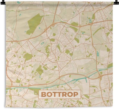 Wandkleed - Wanddoek - Bottrop - Plattegrond - Kaart - Vintage - Stadskaart - 180x180 cm - Wandtapijt