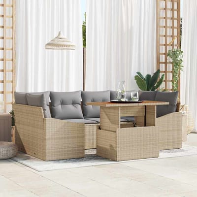 vidaXL Tuin Eettafel Set met kussen 7 pcs Beige en Grijs