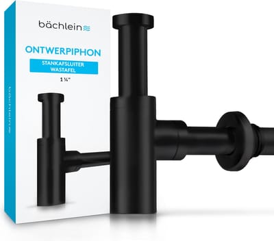 Bächlein Design Sifon Universeel voor Wastafel & Wastafel [mat zwart] Premium Design Sifon voor Wastafel