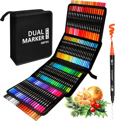 Aquamarkers - Marker Pens Set - 120 Kleuren - Dubbele Punt - Veilig Watergedragen Inkt - Voor Kinderen en Volwassenen
