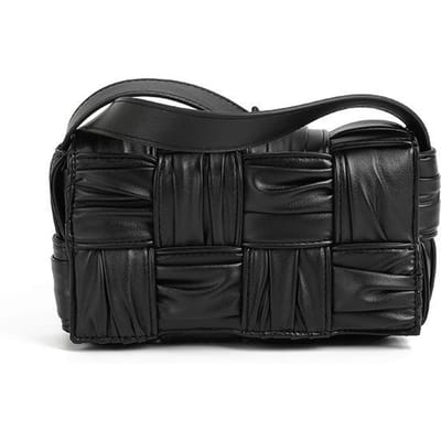 Modieuze Geweven Tas voor Dames met Hoogwaardige One-shoulder Crossbody Tas Geruite Geplooide Dames Tas zwart