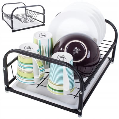 Metalen Afdruiprek Keuken met Lade - Zwart, 35x27x18cm