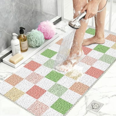 Antislip Douchemat met Loofah Textuur, Zacht PVC, Sneldrogend en Wasbaar voor Binnen, 50x80cm, Multicolor Rhombus, Ideaal voor Badkamer en Douchegebruik