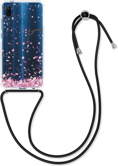 kwmobile telefoonhoesje geschikt voor Huawei P20 Lite - Hoesje met telefoonkoord - Back cover voor smartphone - Case in poederroze / donkerbruin / transparant