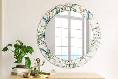Coloray Bedrukte Spiegel - Aquarelbloemen Wandspiegel Decoratieve Print - 60 cm - Romig Bedrukte Spiegel - Wandspiegel Decoratieve Print - Bedrukte Spiegel - Spiegel Met Bedrukte Lijst