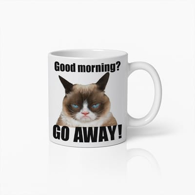 Grappige Chagrijnige Kat Koffiemok - "Goedemorgen? Ga Weg!" Humoristisch Cadeau voor Kattenliefhebbers