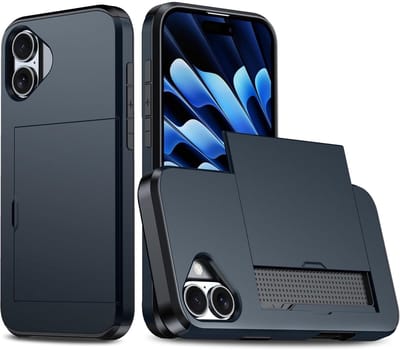 Hoesje Geschikt voor iPhone 16 Plus Hoesje Navy - shockproof Backcover met pasjeshouder - Ruimte voor 2 pasjes