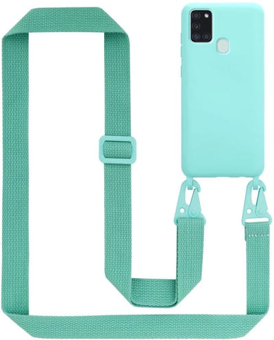 Cadorabo Mobiele telefoon ketting geschikt voor Samsung Galaxy A21s in LIQUID TURKOOIS - Silicone beschermhoes met lengte verstelbare koord riem