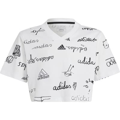 Adidas Brand Love Cropped T-shirt Met Korte Mouwen Wit 7-8 Years Meisje
