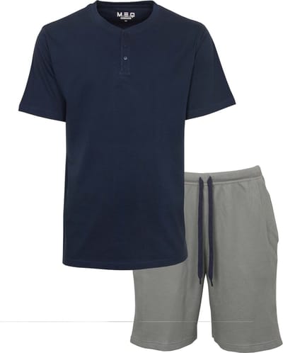 MEQ Heren Shortama - Pyjama Set - Met Knopen - Katoen - Blauw - Maat XL