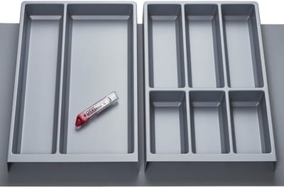 Orga-Box Vario SET 2 zilvergrijs voor lade van 90 mm: multifunctionele inleg, bestekinleg, antislipmat Orga-Weave