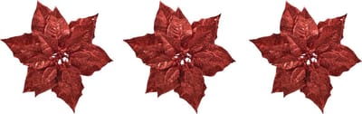 6x stuks decoratie bloemen kerststerren rood glitter op clip 23 cm - Decoratiebloemen/kerstboomversiering/kerstversiering