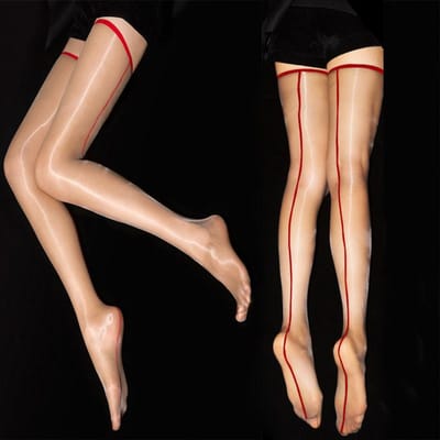 Bass 1D Ultra Fins Lingerie Sexy Ligne Arrière Au-dessus du Genou Bas Élastiques Femmes Huileux Brillant Façonnant Sous-vêtements Couleur Contrastée One Size
