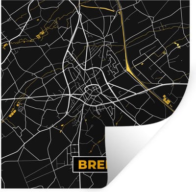 Muurstickers - Sticker Folie - Plattegrond - Bree - Goud - Kaart - Stadskaart - 100x100 cm - Plakfolie - Muurstickers Kinderkamer - Zelfklevend Behang XXL - Zelfklevend behangpapier - Stickerfolie