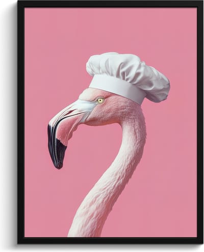 Fotolijst inclusief poster - Posterlijst 60x80 cm - Posters - Flamingo - Roze - Koksmuts - Vogel - Foto in lijst - Keuken decoratie muur - Wanddecoratie accessoires - Muurdecoratie - Schilderijen