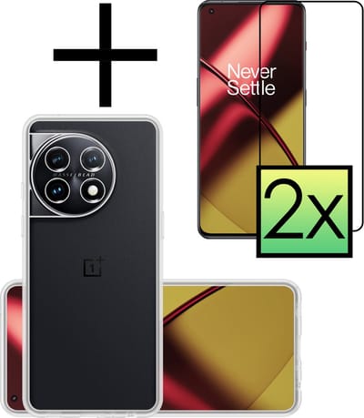 Hoesje - Met 2x Screenprotector - Geschikt voor OnePlus 11 - Sterk & Shockproof - Back Cover - Siliconen Case - Telefoon Hoes - Transparant