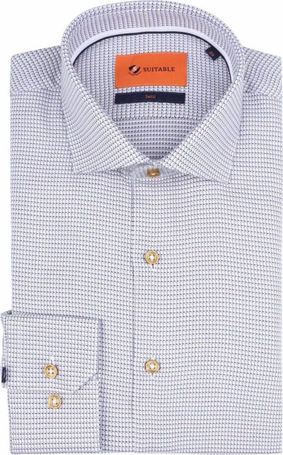 Suitable Overhemd Twill Print Beige - Maat 38 - Heren - Overhemden Formeel