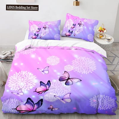 Vlinder Dekbedovertrek Set Volledige Maat, Regenboog Vlinder Beddengoed Set Voor Meisjes, Regenboog Vlinders Dekbedovertrek Set, Roze Paars 70x133cm 2pcs