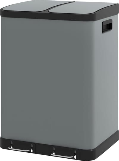 Prullenbak 2 vakken - Afvalscheiding- 2 x 30 liter inhoud - Grijs Duo pedaalemmer - 60 liter afvalbak - Recyclingbak - Afvalscheidingsbak - Hygiënische afvalscheiding - Keukenprullenbak - Kantoorprullenbak