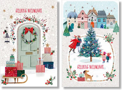 MGPcards - 2 doosjes à 10 Luxe dubbele wenskaarten - Kerst/Nieuwjaar - Foliebewerking - Witte envelop - 10.5 x 16 cm - 2 Motieven per doosje