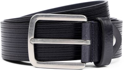 Suitable Riem Structuur Leer Donkerblauw (navy) - Maat 105 - Heren leren broekriem / broeksriem - Ceintuur - Riem casual