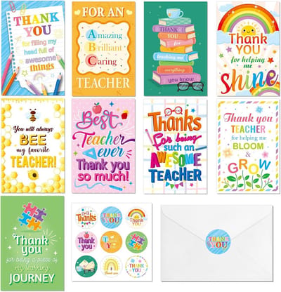 18 Bedankkaarten voor Leraren - Wenskaarten met Enveloppen voor Einde Schooljaar en Lerarendag Cadeau