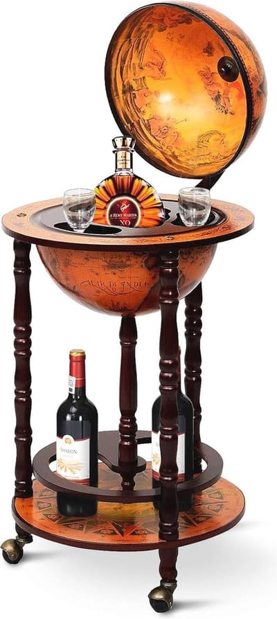Globe Barwagen - Mini Bar Wijnrek met Wieltjes voor Opberging en Esthetiek