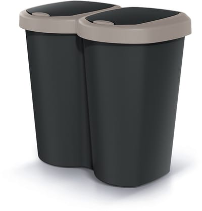 Compacta B Duo - Prullenbak - 40L - één compartiment twee deksels - Bruin en zwart