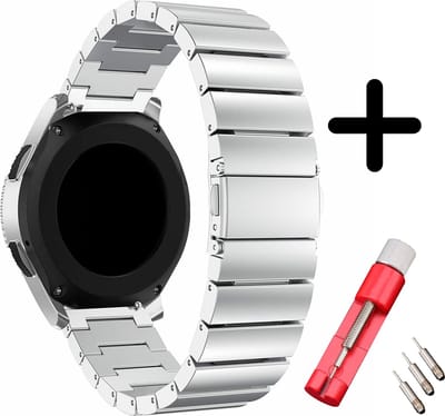Strap-it Bandje metaal geschikt voor Samsung Galaxy Watch 4 / 5 / 6 / 7 - luxe stalen bandje voor Galaxy Watch 4 / 5 / 6 40mm & 44mm - Watch 4 Classic / Watch 5 Pro / Watch 6 Classic / Galaxy Watch 7 40 & 44mm / Watch FE - zilver + inkort toolkit