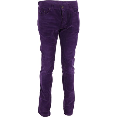 Saint Laurent Slim-Fit Corduroy Broek in Paarse Katoen