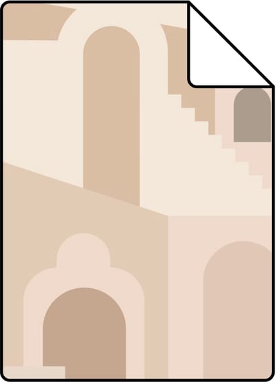Proefstaal ESTAhome behang mediterrane huisjes beige - 26.5 x 21 cm - 139626-S