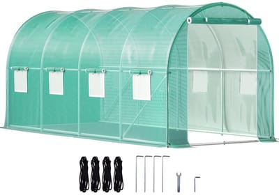 DIMICO - Tuinkas - Broeikas - Kas voor Tuin - Tunnelkas - Groen - 3,7 x 2,1 x 2,1 m - 6 Ramen en Ritsdeur - Gegalvaniseerd Frame