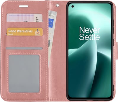 Hoesje - Met Pasjeshouder - Geschikt voor OnePlus Nord 2T - Luxe Bookcase Portemonee - Flip Case - Kunstleer Book Case - Flipcase - Book Cover - Walletcase - Portemonneehoes - Rosé goud