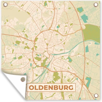 Tuin poster Plattegrond - Oldenburg - Vintage - Kaart - Stadskaart - 200x200 cm - Tuindoek