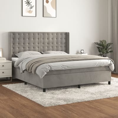 vidaXL - Boxspring - met - matras - fluweel - lichtgrijs - 160x200 - cm