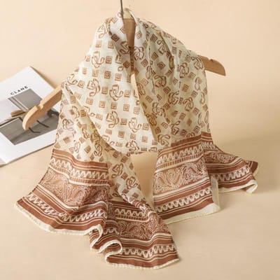 Bedrukte Chiffon Hijab Sjaal Dames Kamperen Zonbescherming Bandana's Strand Sarong Handdoeken Zomer Moslim Sluier Wikkel Foulard 50X160CM beige