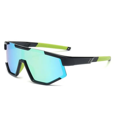 Lichtgewicht fietsbril geschikt voor tieners, gepolariseerd, geschikt voor sporten zoals fietsen, tennis, rugby, hardlopen en andere buitenactiviteiten, UV400-bescherming (zwart frame, groene veren).