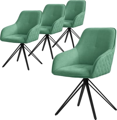 Draaibare eetkamerstoel set van 4 groen geweven stoffen keukenstoel met rugleuning en armleuningen ML design