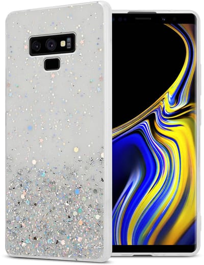 Cadorabo Hoesje geschikt voor Samsung Galaxy NOTE 9 in Transparant met Glitter - Beschermhoes van flexibel TPU silicone met fonkelende glitters Case Cover Etui