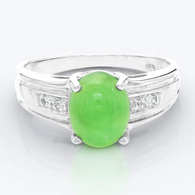 Cavill - Zilveren Ring - 925 Sterling zilver - Keizerlijk chrysopraas 1 03 ct Ovaal en Witte Topaas 0 015 ct - Elegante Prong Zetting