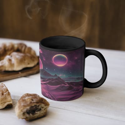 Magische Mok - Foto op Warmte Mokken - Koffiemok - Landschap - Planeten - Horizon - Paars - Magic Mok - Beker - 350 ML - Theemok