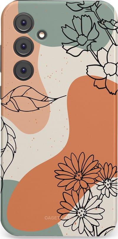 Casetastic hoesje geschikt voor Samsung Galaxy A35 - Dubbellaagse bescherming - Lijnenspel Botanisch - Fashion Case - Crème Saliegroen Perzik
