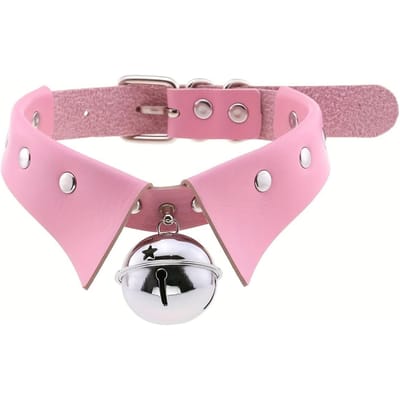 Collier Ras-du-cou Gothique Vintage avec Anneau en O et Clochette - Collier Punk Y2K en Similicuir pour le Quotidien et les Fêtes Cadeau de la Saint-Valentin pink