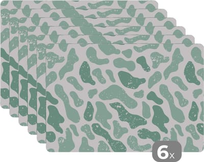 Placemat - Placemats kunststof - Abstract - Verf - Patroon - Grijs - Dierenprint - 45x30 cm - 6 stuks - Hittebestendig - Anti-Slip - Onderlegger - Afneembaar