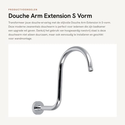 Dailygoods- Douchearm S-Vorm - Wandmontage - Roestvrij Staal - Eenvoudig te Installeren - Douchekop Beugel - Hoogwaardig Materiaal - Douchearmatuur