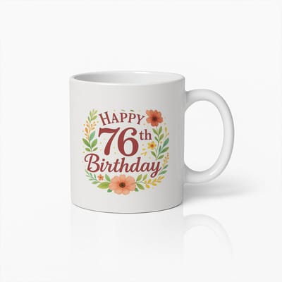 Elegante Bloemen Mok 76e Verjaardag 330ml – Perfect Cadeau voor Verjaardagsvieringen