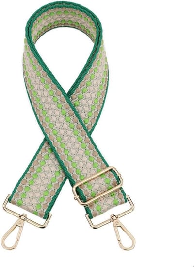 Verstelbare Schouderriem met Brede Zakjes, 5 cm Breed, Lengte 75-130 cm, Ideaal voor Crossbody Tassen en DIY Accessoires, Khaki met Groene Rand