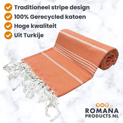 Romana Products Stripe Hamamdoek - Baddoek - Strandlaken - Saunalaken - 100cm x 180cm - Oranje
