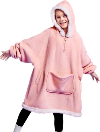 Draagbare hoodie deken voor kinderen - oversized flanel sherpa fleece capuchondeken